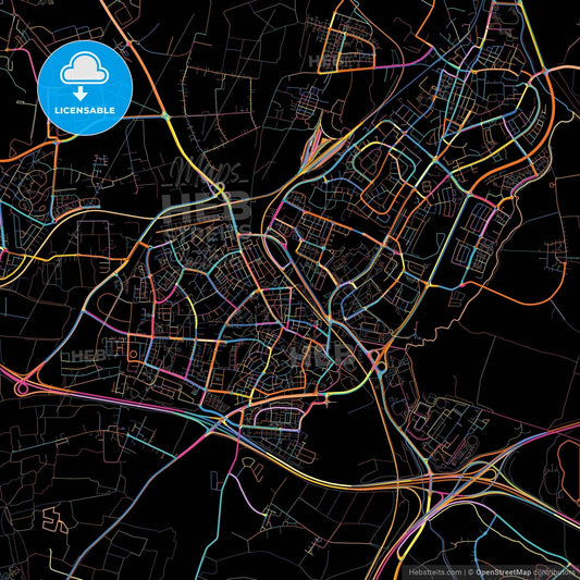 Ramla, Center, Israel, colorful city map on black background