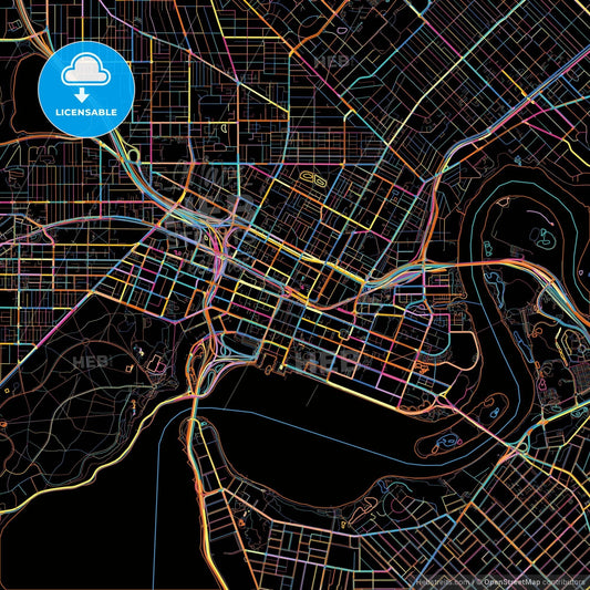 Perth, Western Australia, Australia, colorful city map on black background
