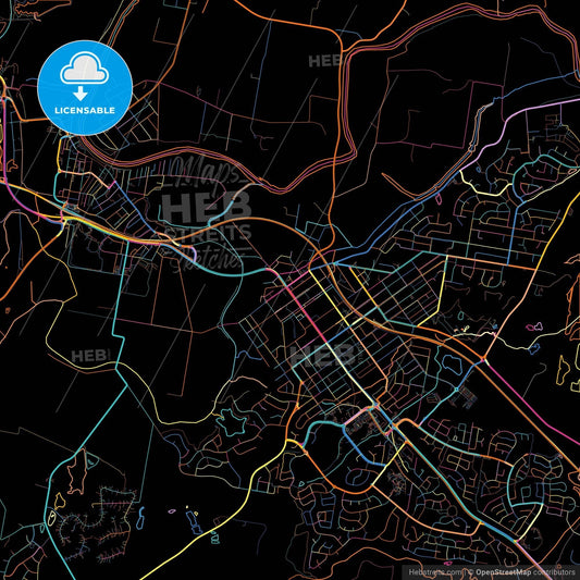 Newcastle–Maitland, New South Wales, Australia, colorful city map on black background