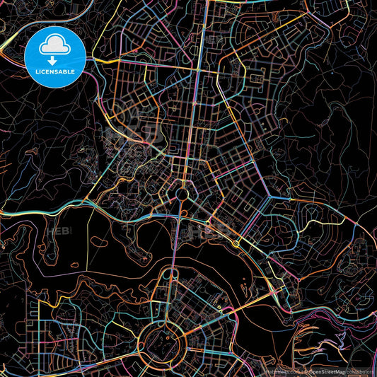 Canberra–Queanbeyan, Australian Capital Territory, Australia, colorful city map on black background