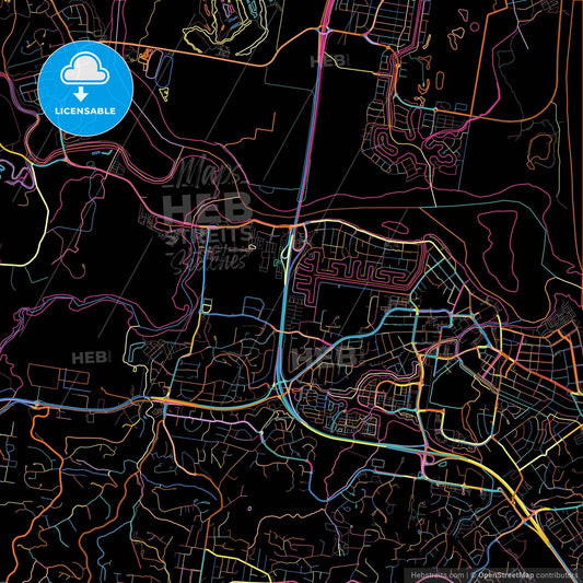 Sunshine Coast, Queensland, Australia, colorful city map on black background