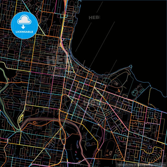 Geelong, Victoria, Australia, colorful city map on black background
