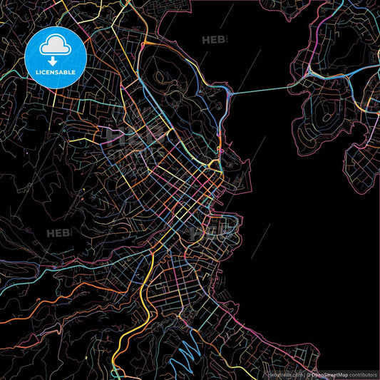 Hobart, Tasmania, Australia, colorful city map on black background