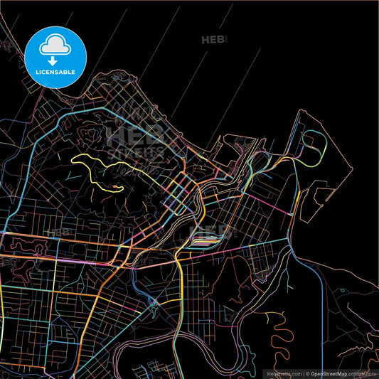 Townsville, Queensland, Australia, colorful city map on black background
