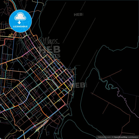 Cairns, Queensland, Australia, colorful city map on black background