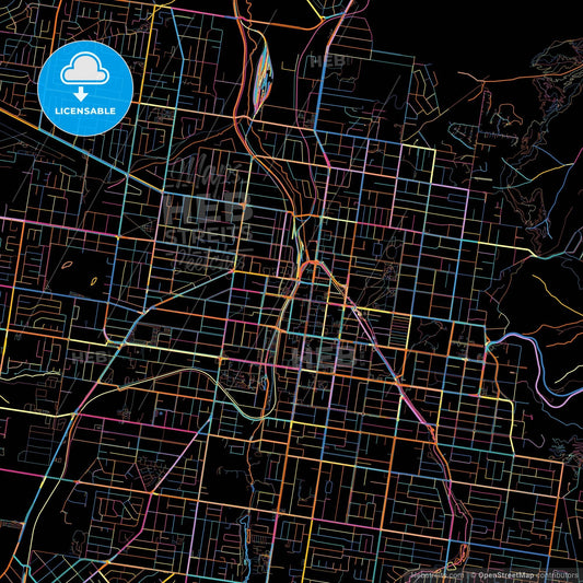 Toowoomba, Queensland, Australia, colorful city map on black background