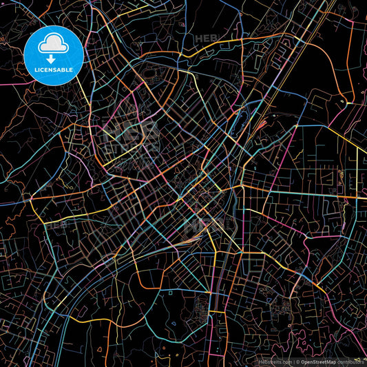 Bendigo, Victoria, Australia, colorful city map on black background