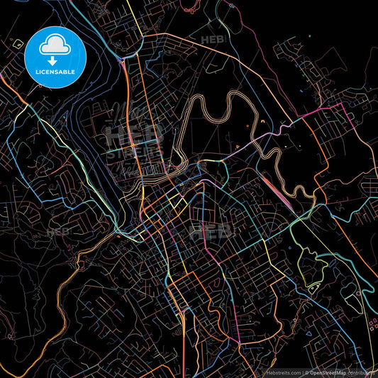 Launceston, Tasmania, Australia, colorful city map on black background
