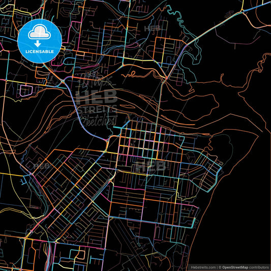 Mackay, Queensland, Australia, colorful city map on black background