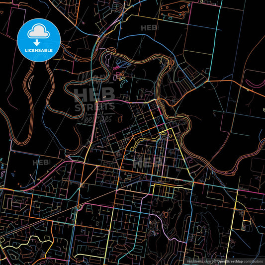 Wagga Wagga, New South Wales, Australia, colorful city map on black background