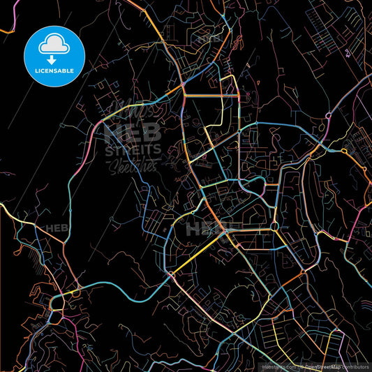 Port Moresby, National Capital District, Papua New Guinea, colorful city map on black background