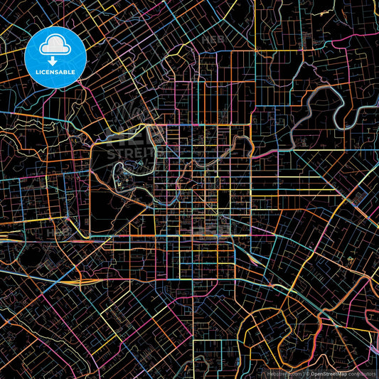 Christchurch, New Zealand, colorful city map on black background