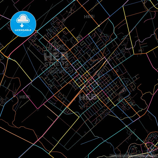 Napier-Hastings, New Zealand, colorful city map on black background
