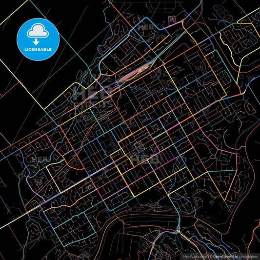 Palmerston North, New Zealand, colorful city map on black background