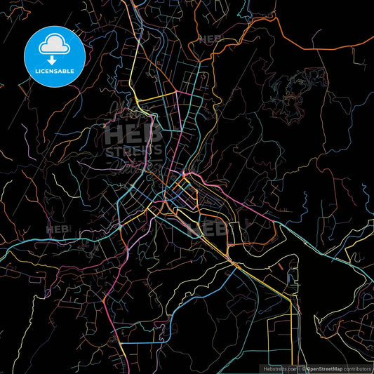 Whangarei, New Zealand, colorful city map on black background