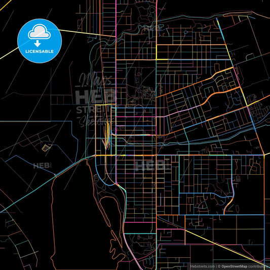 Invercargill, New Zealand, colorful city map on black background