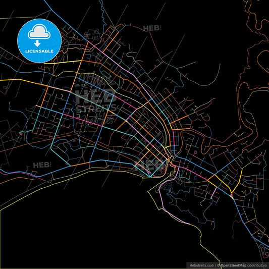 Gisborne, New Zealand, colorful city map on black background
