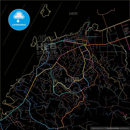 Lautoka, Fiji, colorful city map on black background