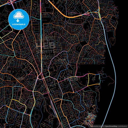 Lagos, Nigeria, colorful city map on black background
