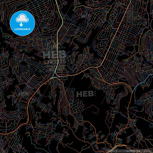 Kinshasa, DR Congo, colorful city map on black background