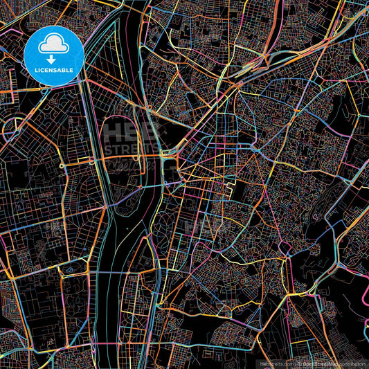 Cairo, Egypt, colorful city map on black background