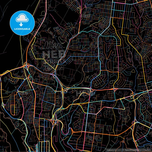 Abidjan, Ivory Coast, colorful city map on black background