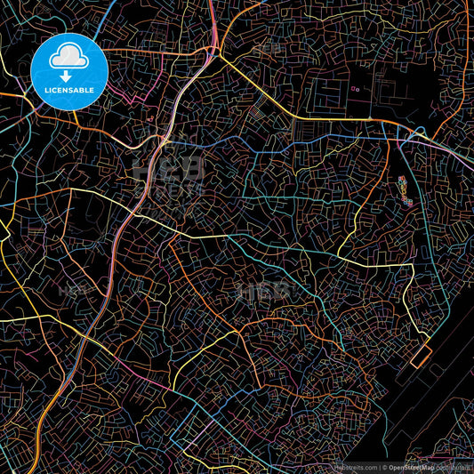 Ibadan, Nigeria, colorful city map on black background