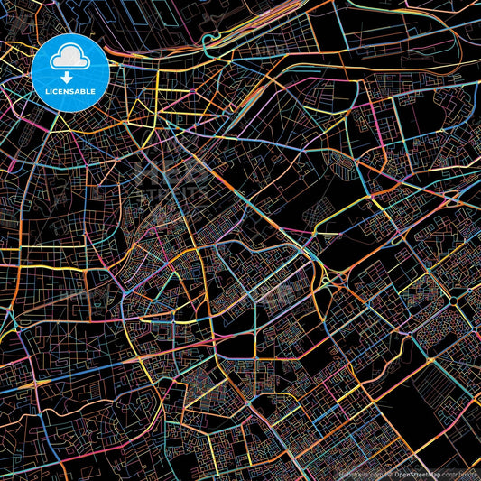 Casablanca, Morocco, colorful city map on black background