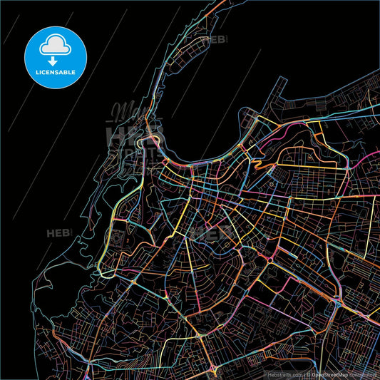 Luanda, Angola, colorful city map on black background