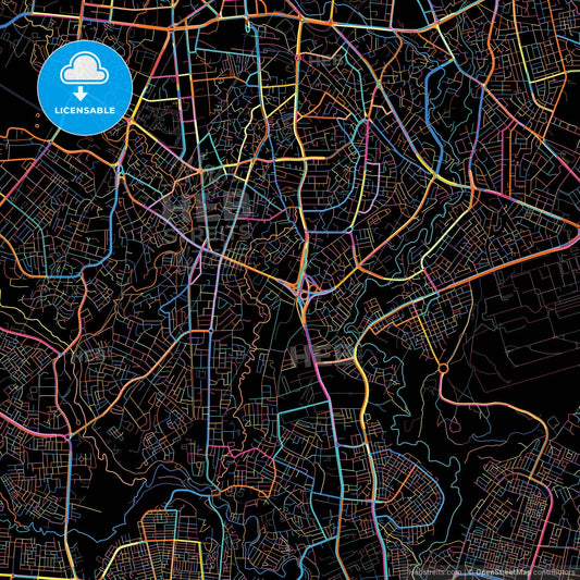 Addis Ababa, Ethiopia, colorful city map on black background