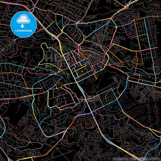 Nairobi, Kenya, colorful city map on black background