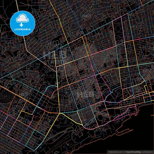 Mogadishu, Somalia, colorful city map on black background