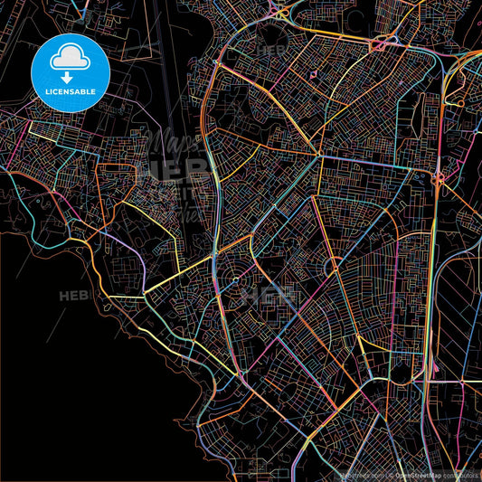 Dakar, Senegal, colorful city map on black background