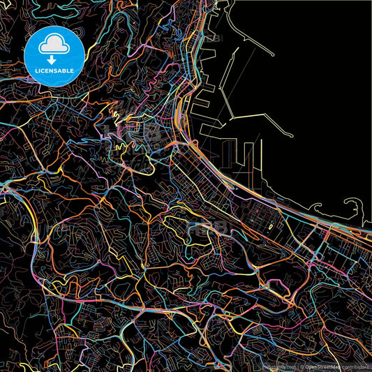 Algiers, Algeria, colorful city map on black background