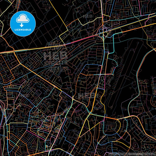 Accra, Ghana, colorful city map on black background