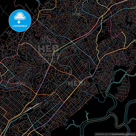 Conakry, Guinea, colorful city map on black background