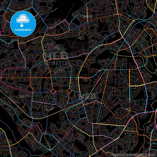 Soweto, South Africa, colorful city map on black background