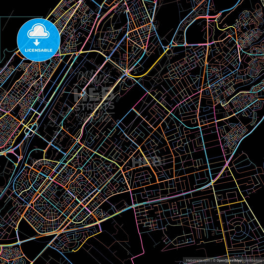 Rabat, Morocco, colorful city map on black background