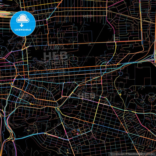 Pretoria, South Africa, colorful city map on black background