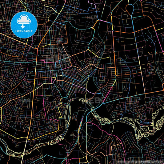Kaduna, Nigeria, colorful city map on black background