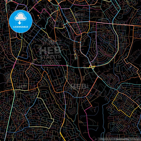 Kumasi, Ghana, colorful city map on black background