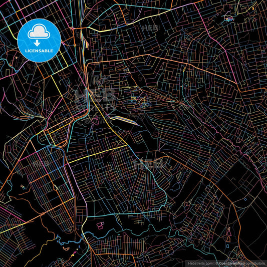 Lubumbashi, DR Congo, colorful city map on black background