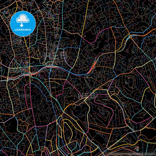 Kampala, Uganda, colorful city map on black background