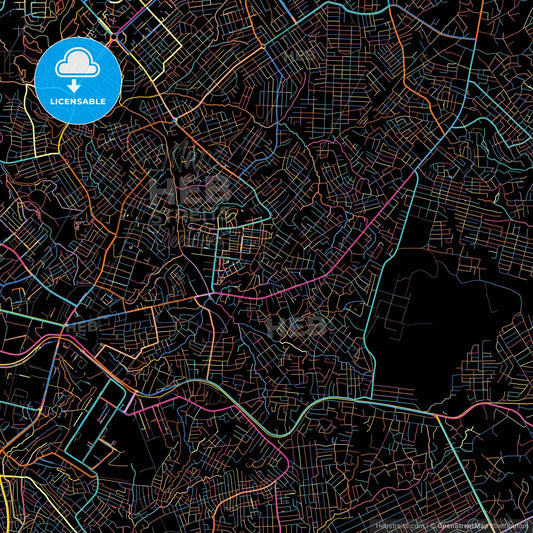Douala, Cameroon, colorful city map on black background