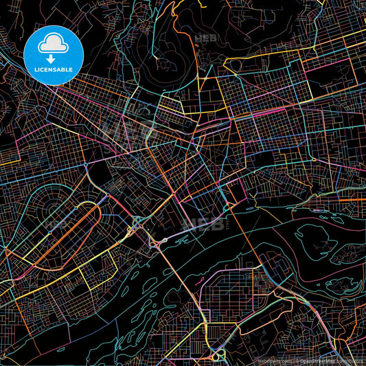 Bamako, Mali, colorful city map on black background