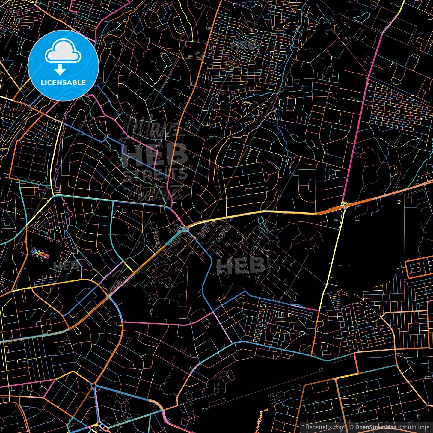 Lusaka, Zambia, colorful city map on black background