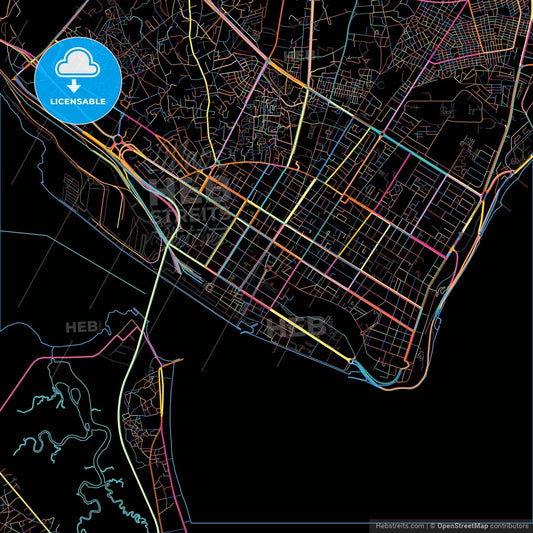 Maputo, Mozambique, colorful city map on black background