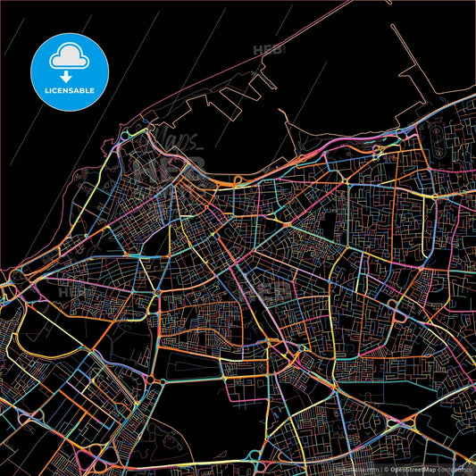 Tripoli, Libya, colorful city map on black background