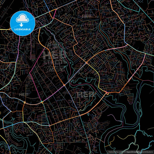 Port Harcourt, Nigeria, colorful city map on black background