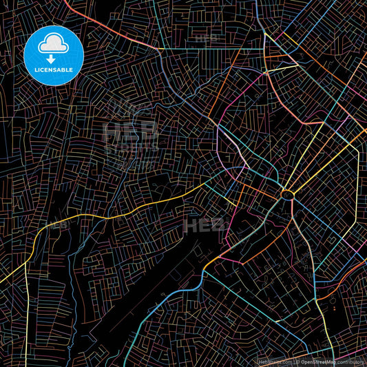 Benin City, Nigeria, colorful city map on black background